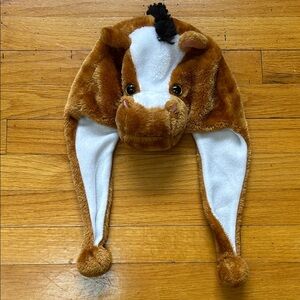 Brown and White Plush Horse Hat for Kids